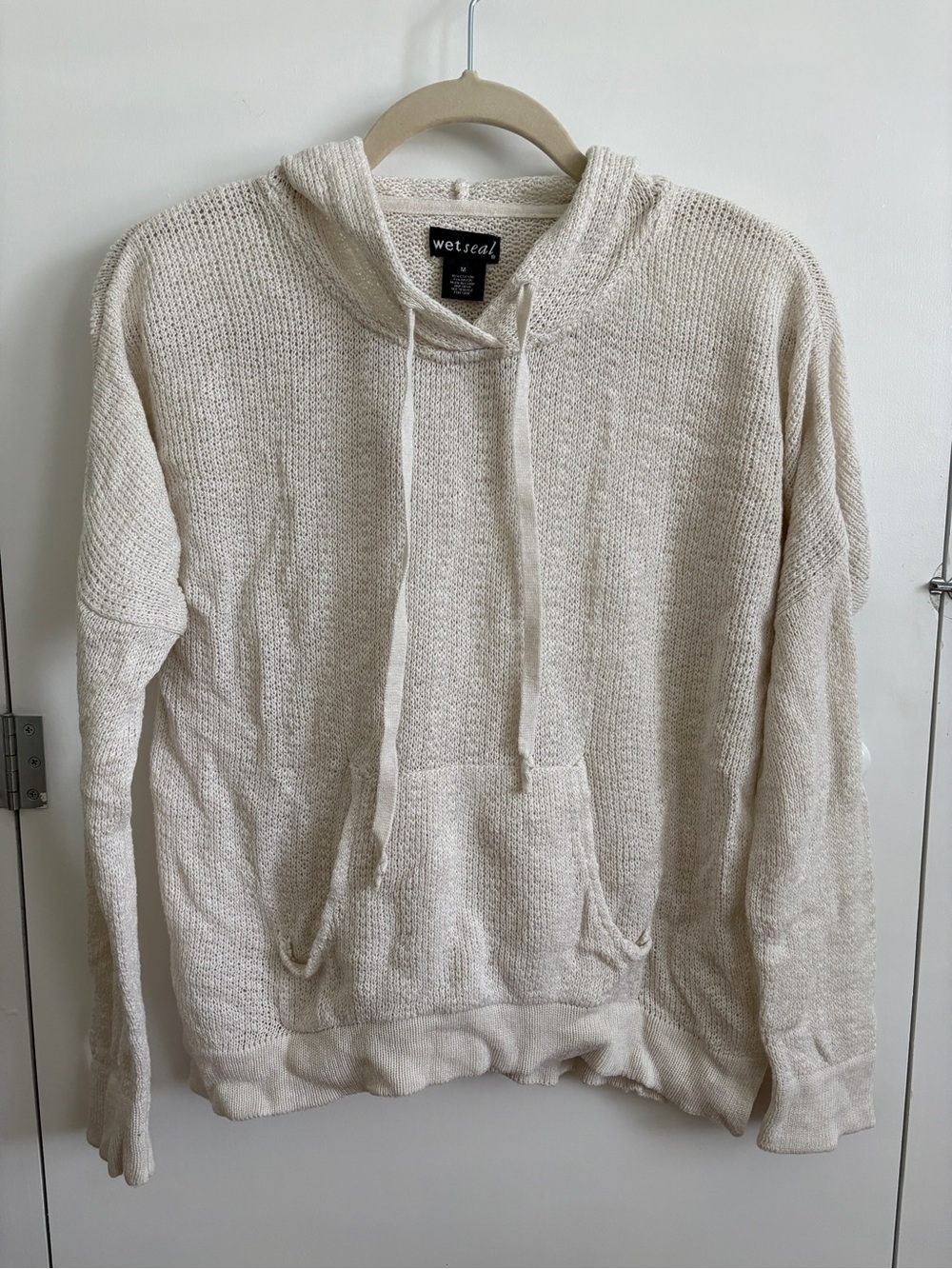 Wet Seal Cream Open-Weave Knit Hoodie